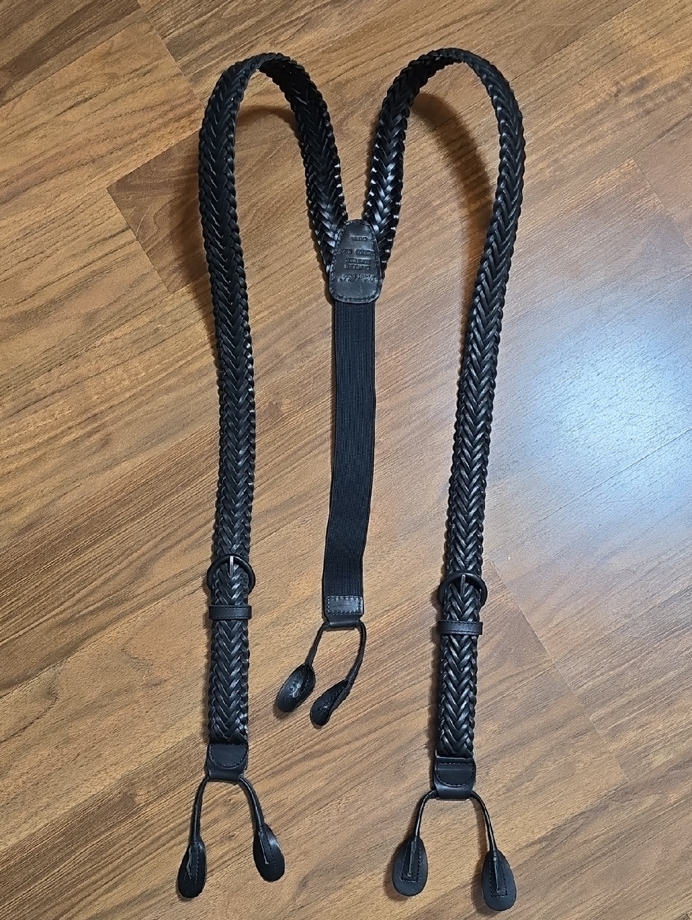 Hunt Club Black Braided Leather Suspenders